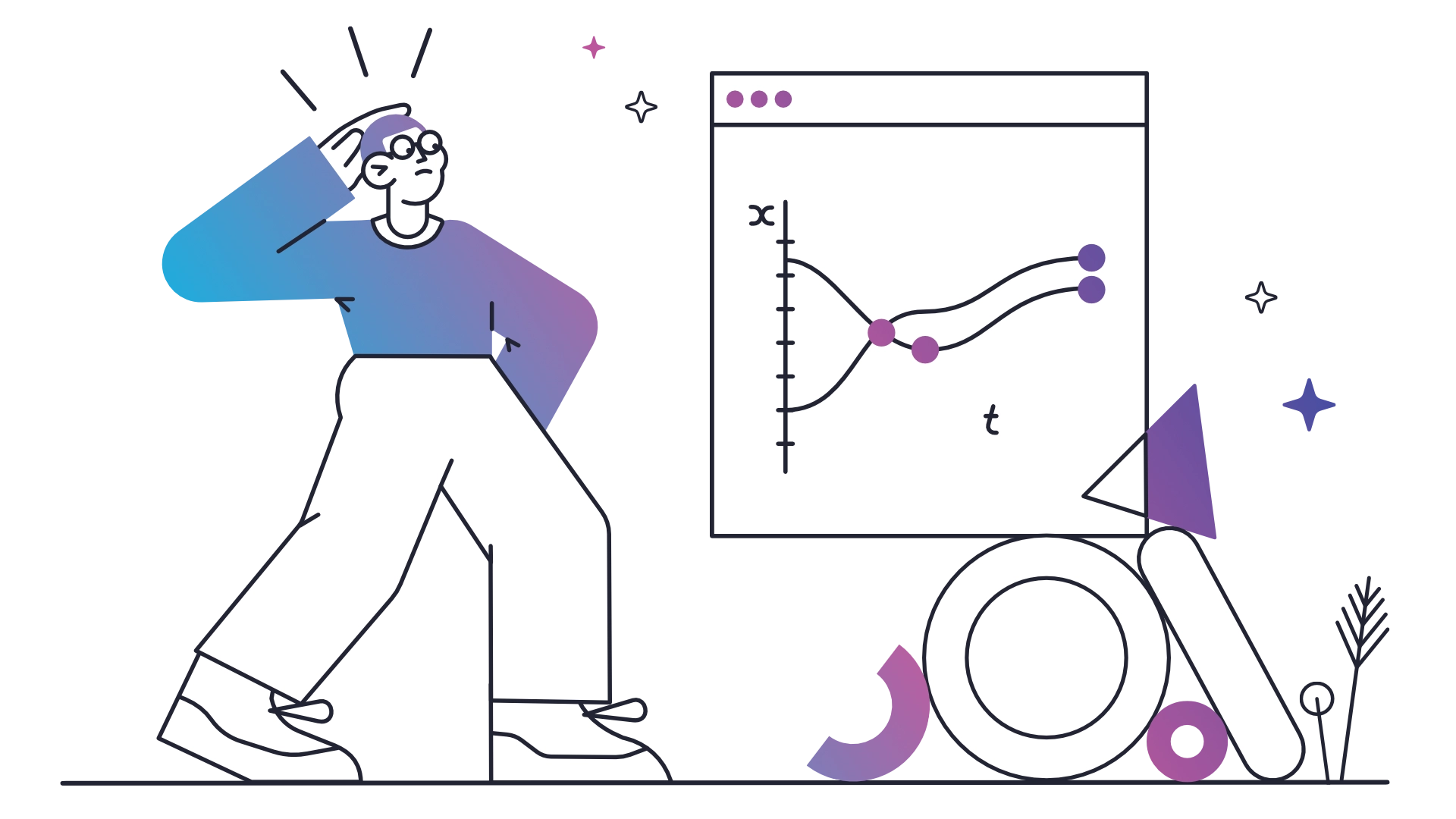 An illustration of a man confused about his businesses' digital strategy.