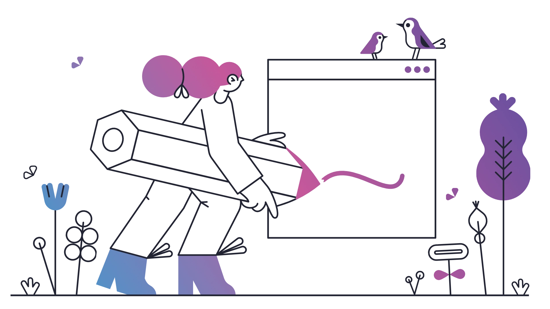 An illustration of a woman busy with a website design.