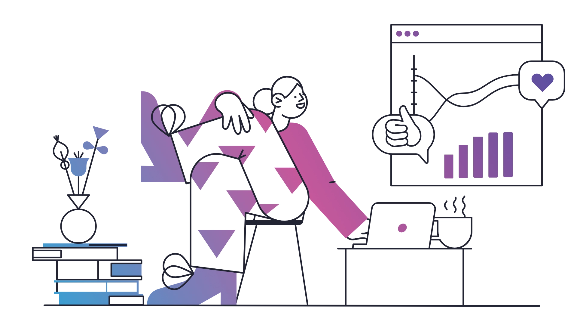 An illustration of a business owner studying google ads reports.