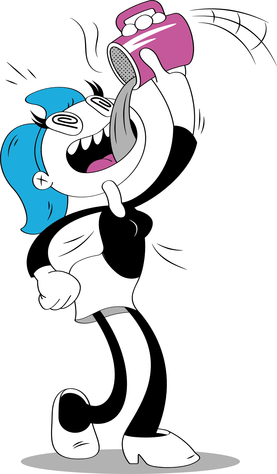 Looney woman drinking coffee
